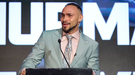Former welterweight champion Keith Thurman discusses his March 30 fight with Tim Tszyu at a Los Angeles news conference Wednesday.