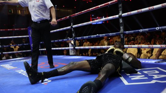Deontay Wilder is out cold after getting flattened inthe fifth round Saturday by Zhilei Zhang.