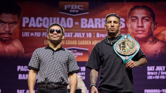 Manny Pacquiao (L) was 3-0 when Mario Barrios was born in 1995.