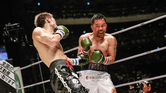 Manny Pacquiao (R) will be inducted into the Hall of Fame in June and will end his retirement in July.