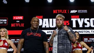 There's no way a 58-year-old man should be boxing, but Jake Paul saw dollar signs and got Mike Tyson to buy into his scheme (boxing). Photo by Michelle Farsi/Most Valuable Promotions