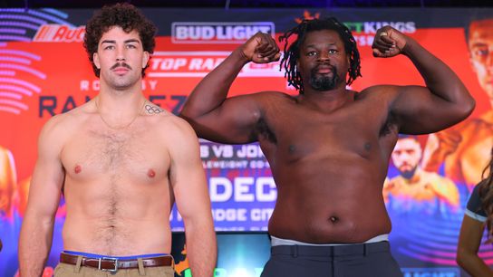 Richard Torrez Jr., shown in 2023 at a weigh-in with Curtis Harper, is a -250 favorite Saturday over Guido Vianello.