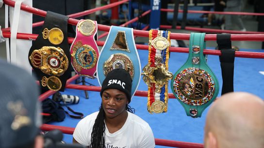 Undisputed heavyweight champion Claressa Shields discusses a potential run at a third Olympic gold medal with the media Tuesday in New York.