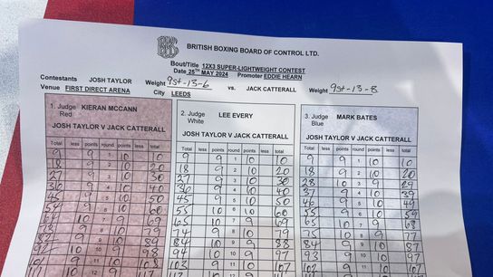 Scorecards in Josh Taylor-Jack Catterall 2 super lightweight fight on May 25, 2024.