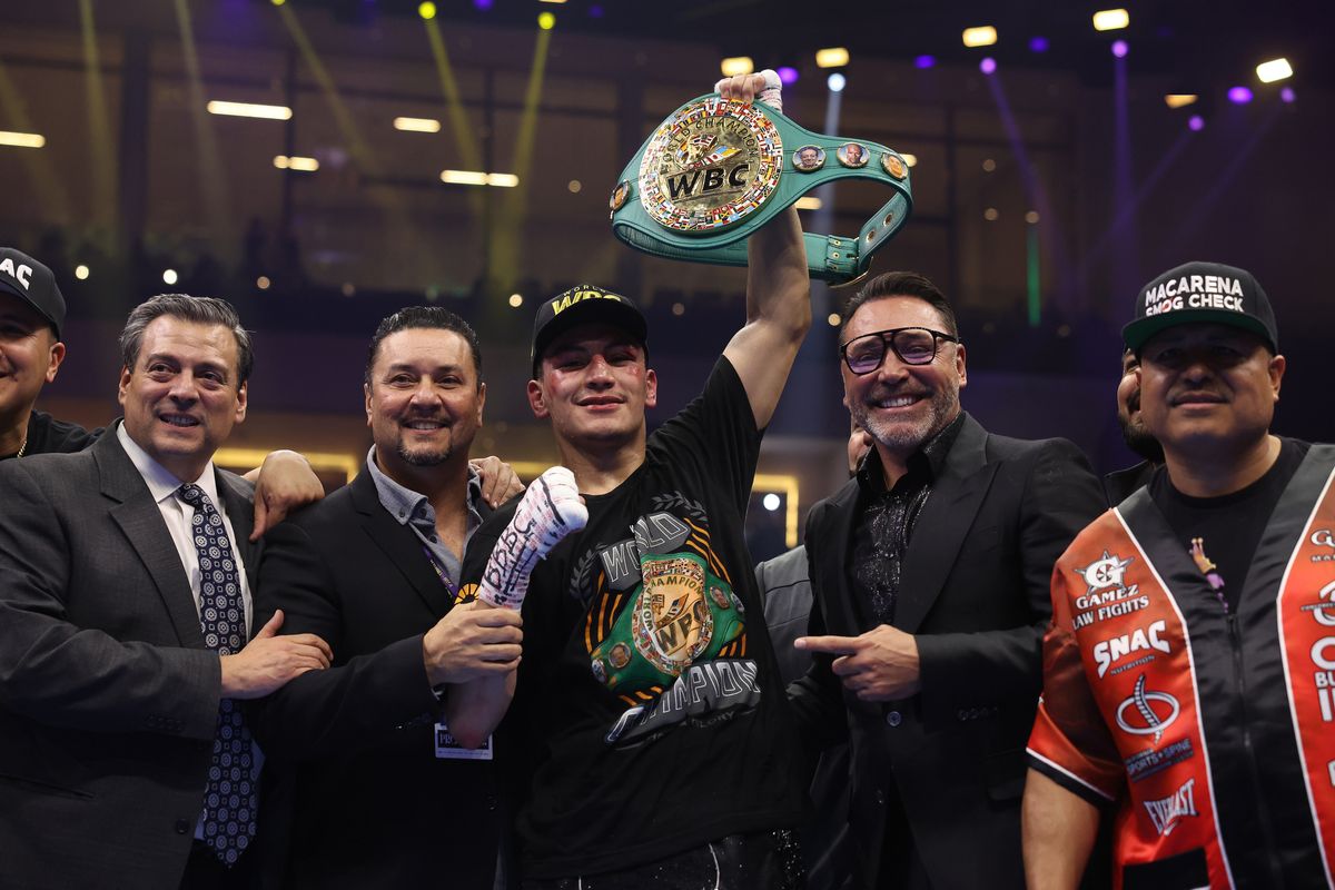 Vergil Ortiz celebrates aftere his unanimous decision victory Saturday over Israil Madrimov.