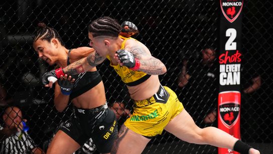 Jessica Andrade (R) lands a big right on Natalia Silva Saturday in the co-main event of UFC Vegas 97. Jessica Andrade (R) lands a big right on Natalia Silva Saturday in the co-main event of UFC Vegas 97.