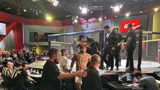 Shades of Tyson: Igor Severino immediately cut after biting Andre Lima during fight at UFC Vegas 89 taken UFC Apex (UFC). Photo by Kevin Iole/KevinIole.com