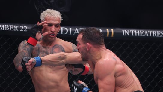 Michael Chandler (R), shown Saturday in a loss to Charles Oliveira at UFC 309, has now lost four of his six UFC bouts. Michael Chandler (R), shown Saturday in a loss to Charles Oliveira at UFC 309, has now lost four of his six UFC bouts.