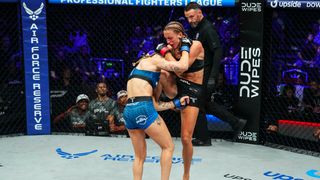 Dakota Ditcheva silences critics by face-planting Jena Bishop in playoff-opening first-round KO (mma). Photo by Cooper Neil/Professional Fighters League