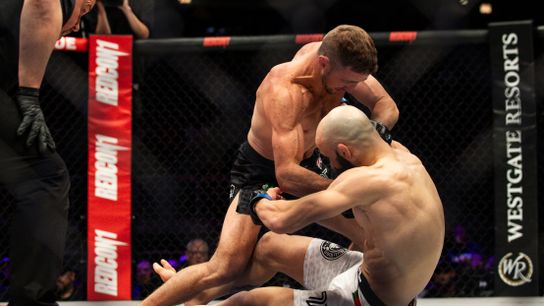 Brendan Loughnane (L) finishes Pedro Carvalho at PFL 3 on April 19. Brendan Loughnane (L) finishes Pedro Carvalho at PFL 3 on April 19.