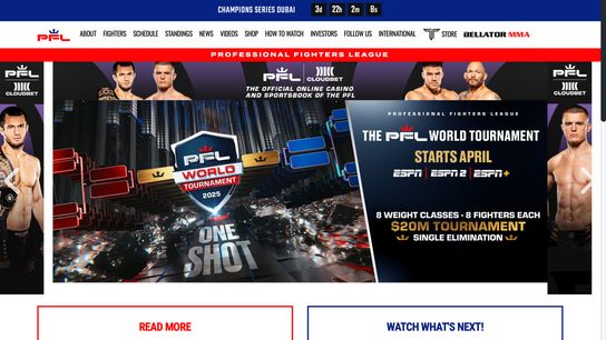 The PFL homepage as of Jan. 21, 2025