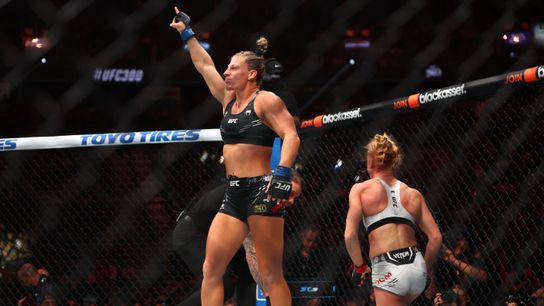 Kayla Harrison celebrates her finish of Holly Holm at an epic UFC 300 show. 