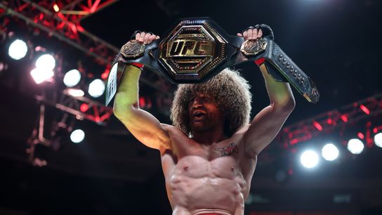 Merab Dvalishvili takes another step toward superstardom in submission win over Sean O'Malley. Photo by Vincent Carchietta/Imagn Images 