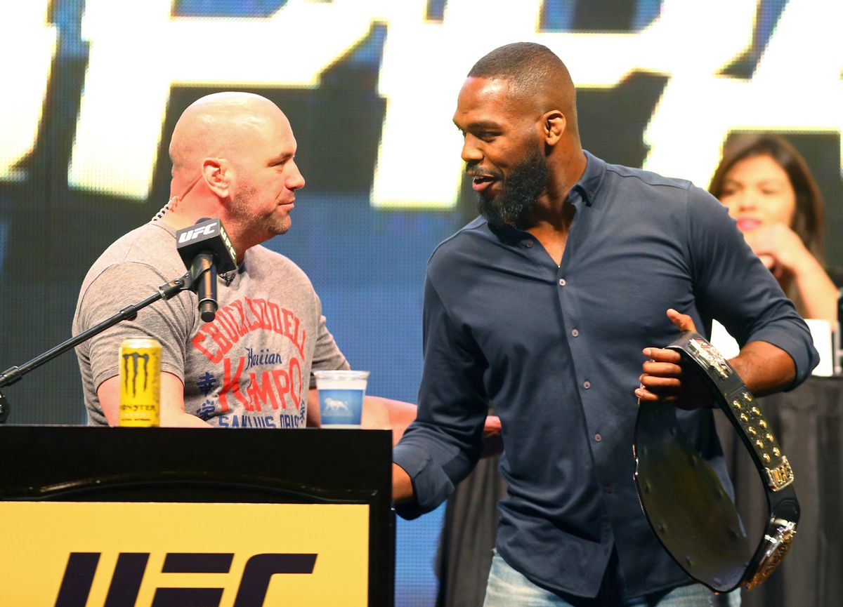 UFC CEO Dana White (L) says he doesn't have a great personal relationship with heavyweight champion Jon Jones (R) but he has advocated vigorously for Jones as No. 1 pound-for-pound in recent months. UFC CEO Dana White (L) says he doesn't have a great personal relationship with heavyweight champion Jon Jones (R) but he has advocated vigorously for Jones as No. 1 pound-for-pound in recent months.