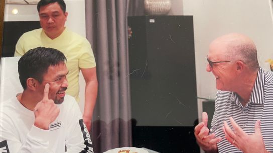 Having breakfast with Manny Pacquiao at his Los Angeles home in 2019.