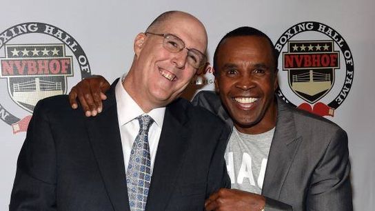 With Sugar Ray Leonard in 2014 at the Nevada Hal of Fame induction ceremony.