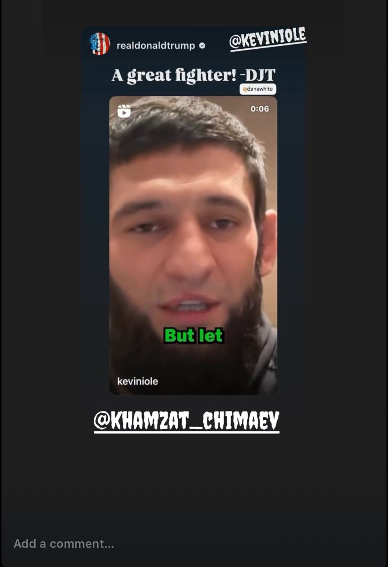 Screenshot of President Trump sharing my IG reel on his Instagram story.