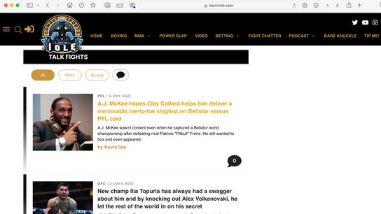 This is a screen shot of the page that comes up when you click the Fight Chatter tab on KevinIole.com