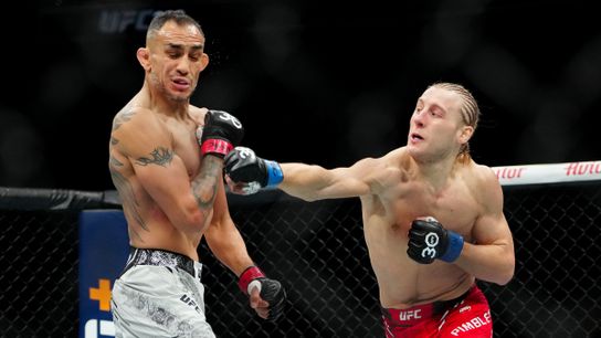 Paddy Pimblett (R) is 6-0 in the UFC, including a win over Tony Ferguson in 2023.
